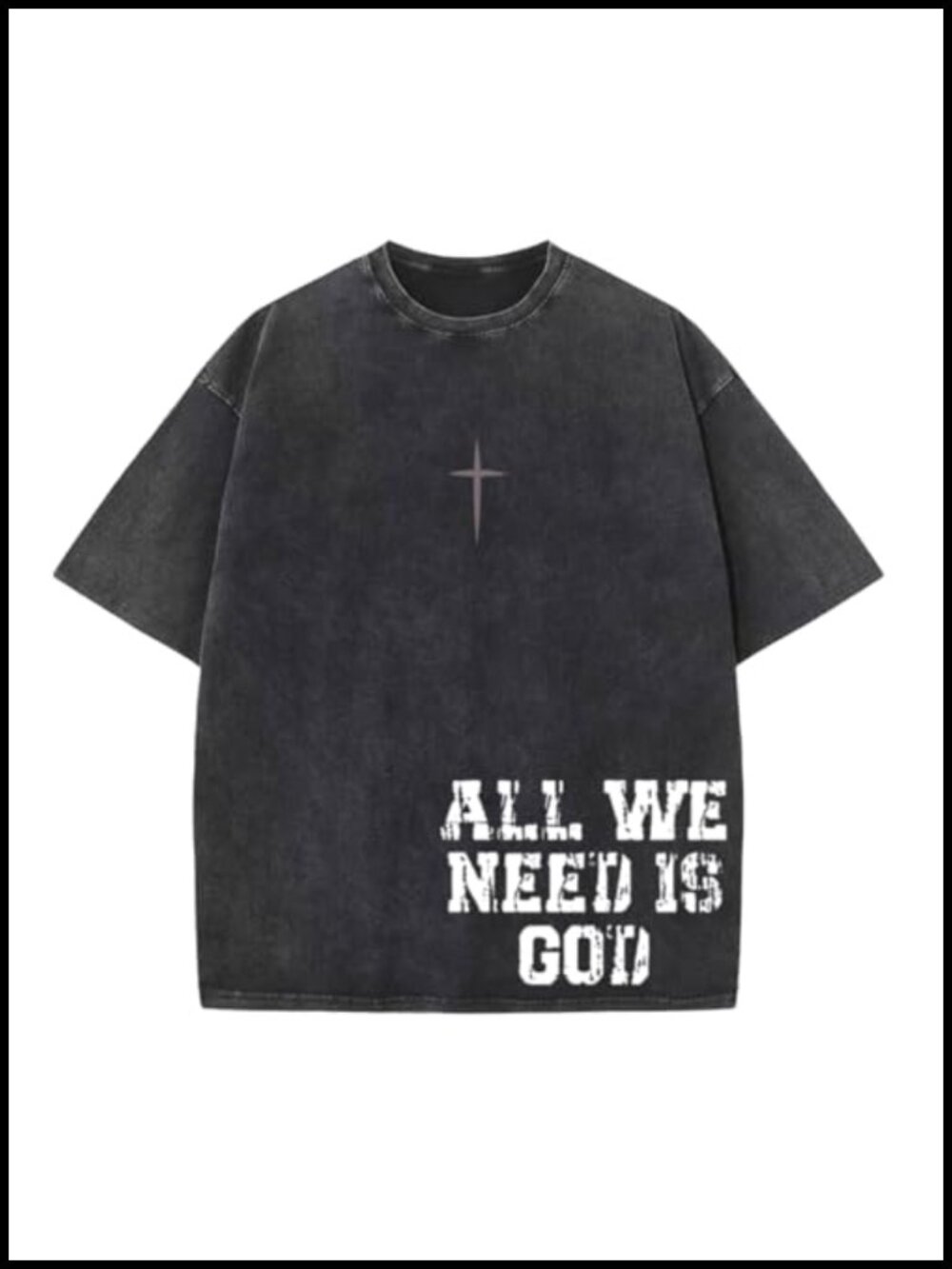 Men's Christian Cross Graphic T-Shirt Cotton Oversized Vintage Acid Wash Tee